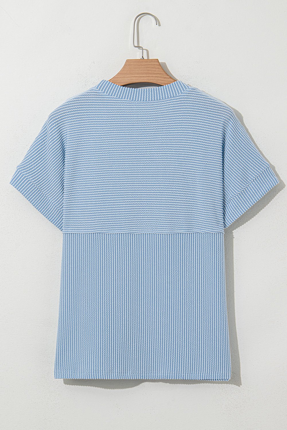 Solid Corded Knit Mock Neck T-Shirt