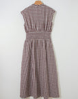 Gingham Plaid Zipped Cinched Waist Maxi Dress