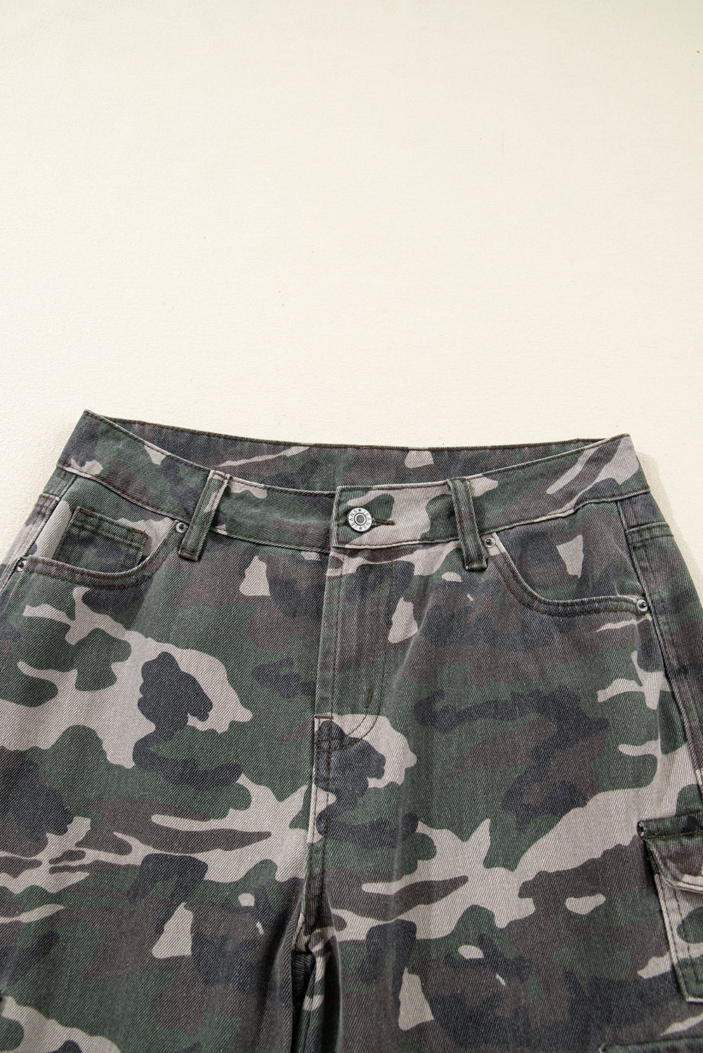 Camo Denim Cargo Wide Leg Pants