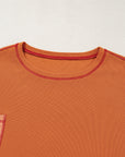 Plus Size Textured Knit Patchwork Chest Pocket Top