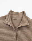 Solid Textured Knit Snap Button Collar Top
