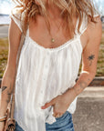 Lace Crochet Ruffle Buttoned Tank Top