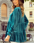 Velvet V-Neck Puff Sleeve Peplum Blouse