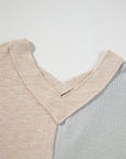 Plus Size Textured Patchwork Long Sleeve V-Neck Top