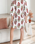 Floral V-Neck 3/4 Puff Sleeve Mini Dress