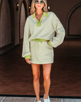 Stripe Collared V-Neck Pullover and Skort Set