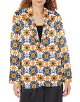 Baha Ranch Colores de Mexico Blue Yellow Mexican Floral Blazer