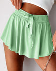 Solid Drawstring Elastic Waist Lined Tennis Skort