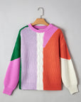 Colorblock Textured Knit Drop Shoulder Sweater