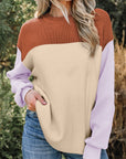 Colorblock Ribbed Knit Long Sleeve Sweater