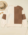 Plus Size Checker Ribbed Knit Buttoned V-Neck Cardigan