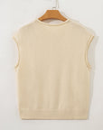 Solid Button-Front Rolled Hem Sweater Top