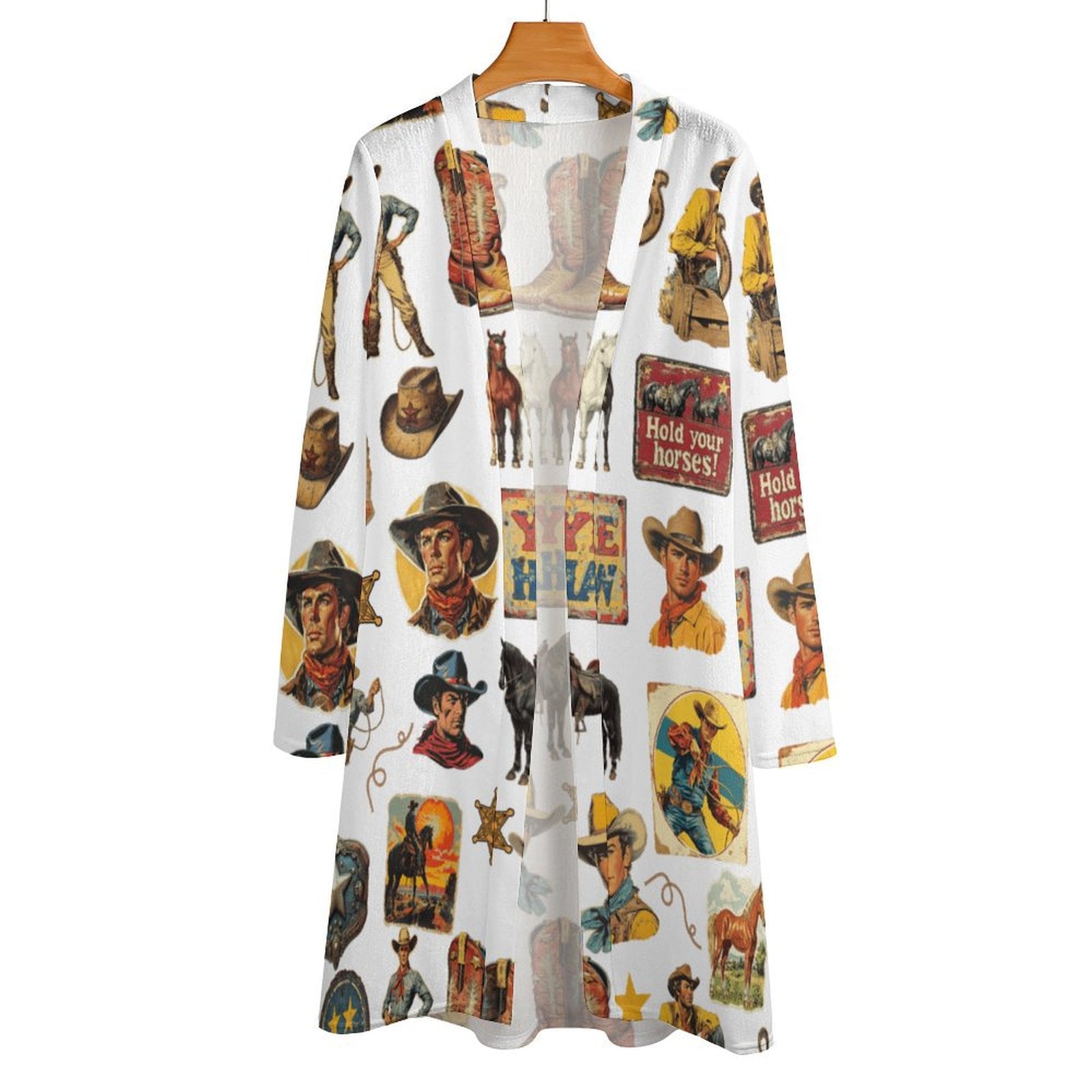 Baha Ranch Vintage Cowboy Collage Western Lightweight Cardigan