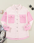 Colorblock Corduroy Reverse Seam Pocketed Shacket