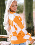 Ashley Checkered Bishop Sleeve Sweater
