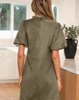Frilled Round Neck Puff Sleeve Mini Dress