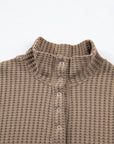 Solid Textured Knit Snap Button Collar Top