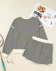 Stripe Textured Pullover Top and Mini Skirt Set