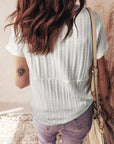 Solid Textured Knit V-Neck Henley Tee