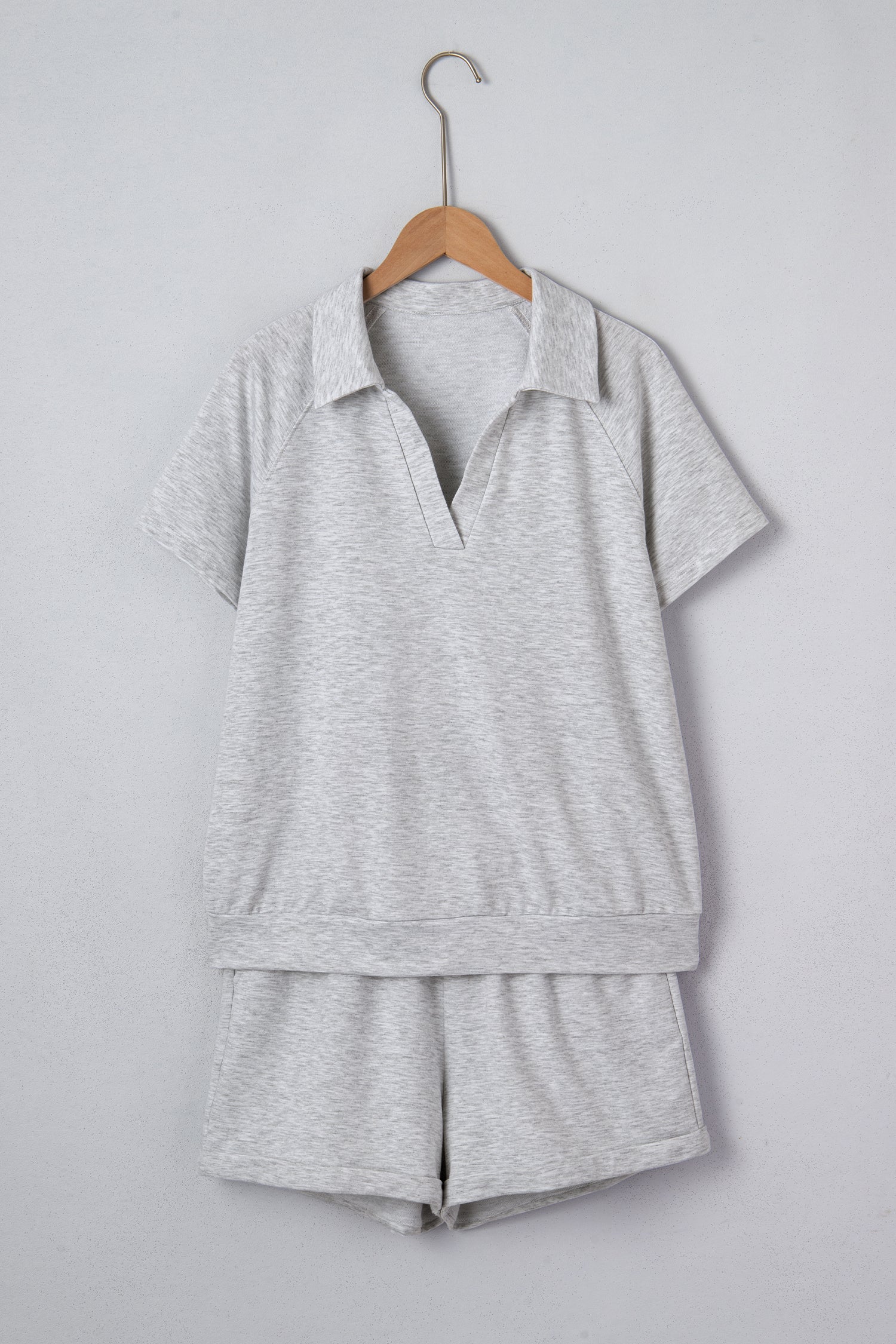Collared V-Neck Tee &amp; Drawstring Shorts Set