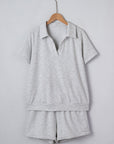Collared V-Neck Tee & Drawstring Shorts Set