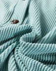 Corded Knit Roll-Up Sleeve Collared Henley Top
