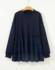 Plus Size Solid Ruffle Tiered Ribbed Crewneck Top