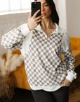 Checker Ribbed Patchwork Quarter Zip Sweatshirt
