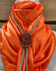35X35" Solid Orange Wild Rag / Scarf - Leather Slide and Bolo Tie