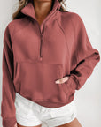 Zip Up Stand Collar Ribbed Thumbhole Sleeve Sweatshirt