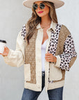 Leopard Waffle Quilted Patchwork Button Front Jacket