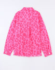 Leopard Buttoned Cuff Raw Hem Denim Jacket