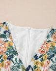 Floral 3/4 Sleeve V-Neck High Waist Ruffle Dress