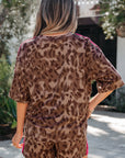 Leopard Contrast Stripe Tee & Shorts Set