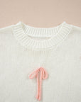 Contrast Bow Tie Short Sleeve Knit Sweater