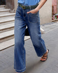 Denim High Waist Patch Pocket Straight Leg Jeans