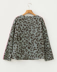 Leopard Varsity Stripe Trim Long Sleeve Top