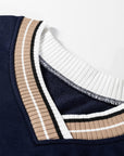 Varsity Contrast Stripe Trim V-Neck Sweatshirt