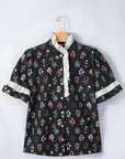 Floral Contrast Frill Trim Short Sleeve Shirt