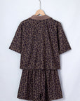 Leopard Collared V-Neck Top & Shorts Set