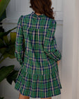 Plaid Frilled Collar Long Sleeve Mini Dress
