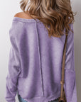 Solid Waffle Knit Patchwork Raglan Sleeve Sweatshirt