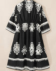Western Geometric 3/4 Sleeve Midi Dress