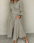 Stripe V-Neck Zip Front Midi Dress