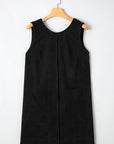 Solid Corduroy Sleeveless Pocketed Mini Dress