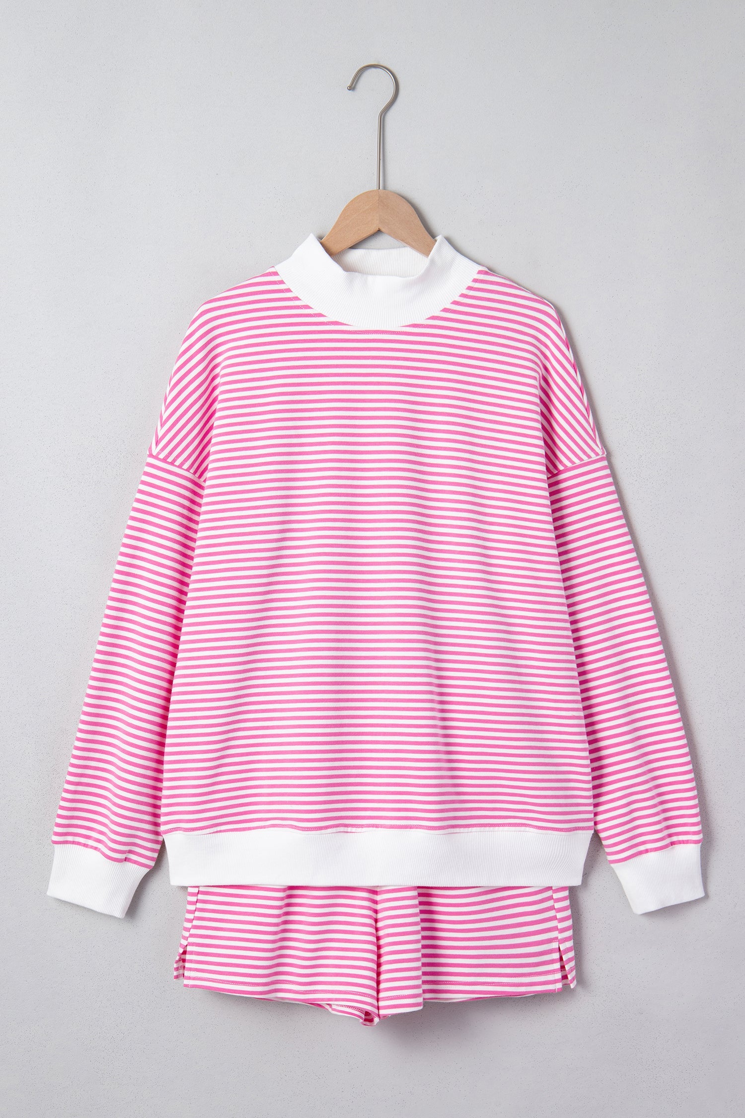 Stripe Oversize Mock Neck Sweatshirt &amp; Shorts Set