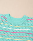 Stripe Eyelet Knit Ruffle Sleeve Sweater