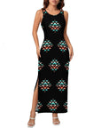 Baha Ranch Southwestern Aztec Sleeveless Bodycon Side Slit Western Maxi Dress