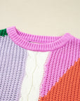 Colorblock Textured Knit Drop Shoulder Sweater