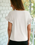 Solid Ribbed Knit Ruffle Short Sleeve T-Shirt